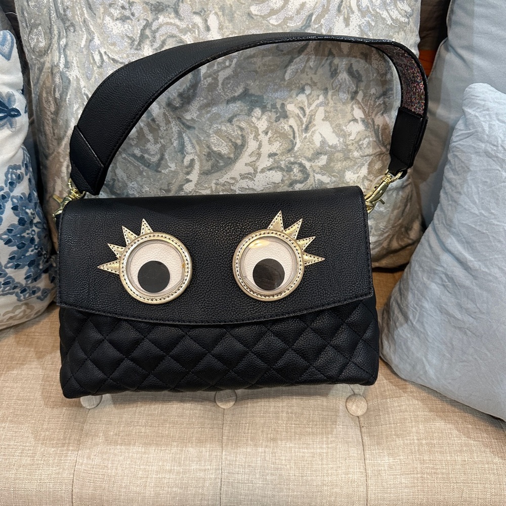 Betsey Johnson Black Quilted Kitch Trolls purse NWT